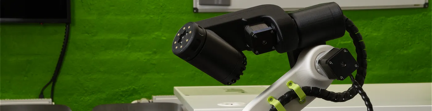 GK-RA robot posing on the background of a classroom.